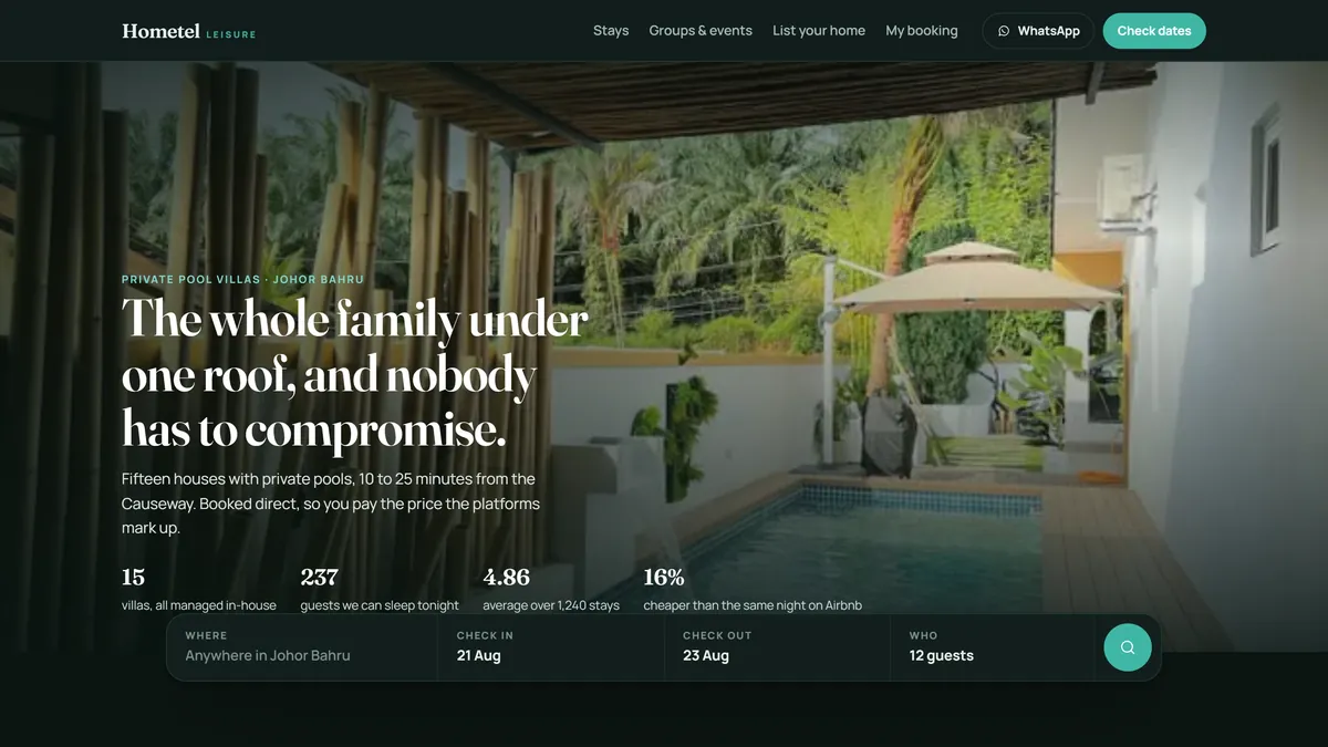 Hometel Leisure direct-booking website